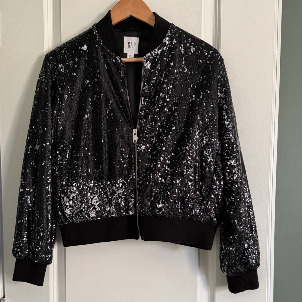 GAP Women's Sparkling Black Bomber Jacket